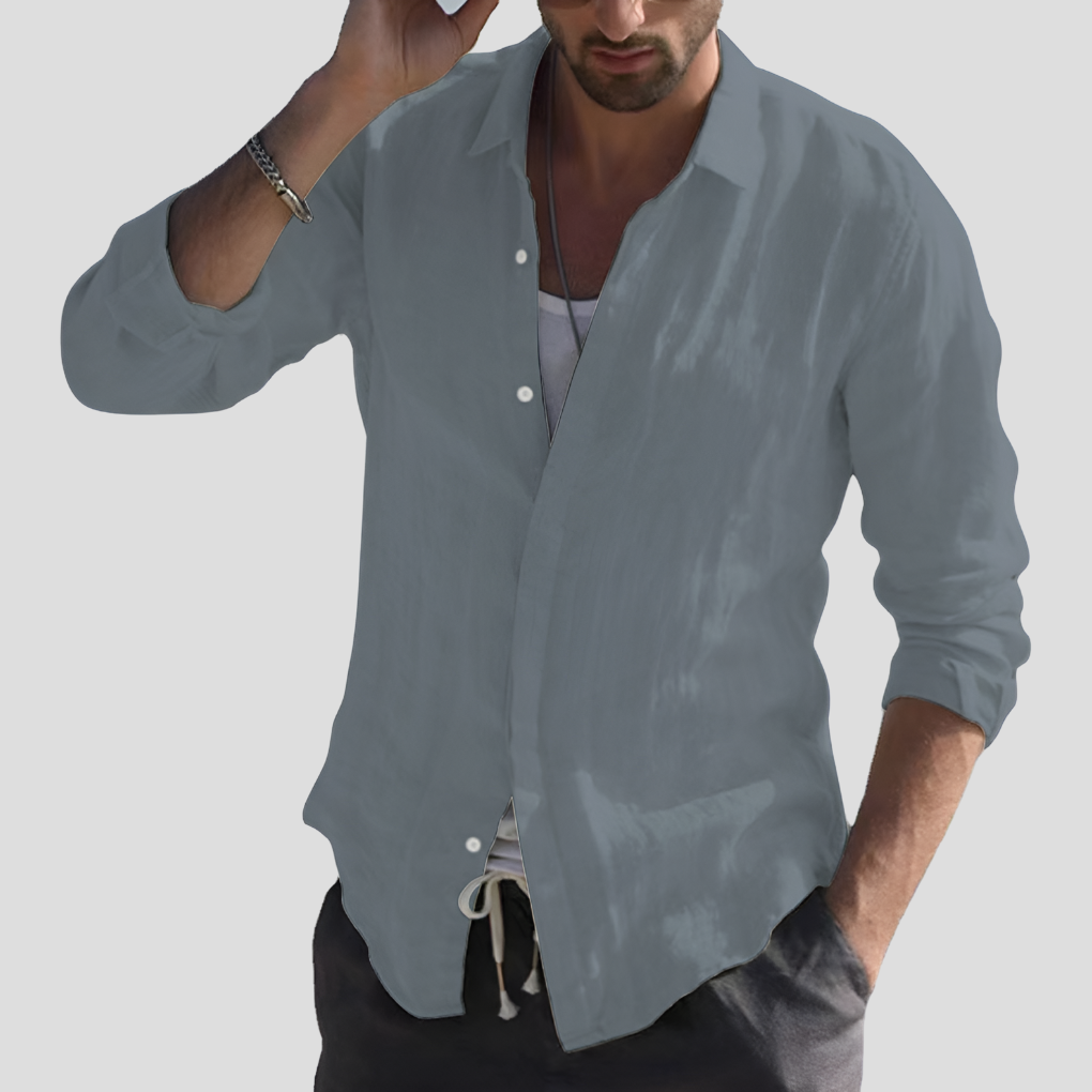 Chemise en lin solide vintage avec col retourné