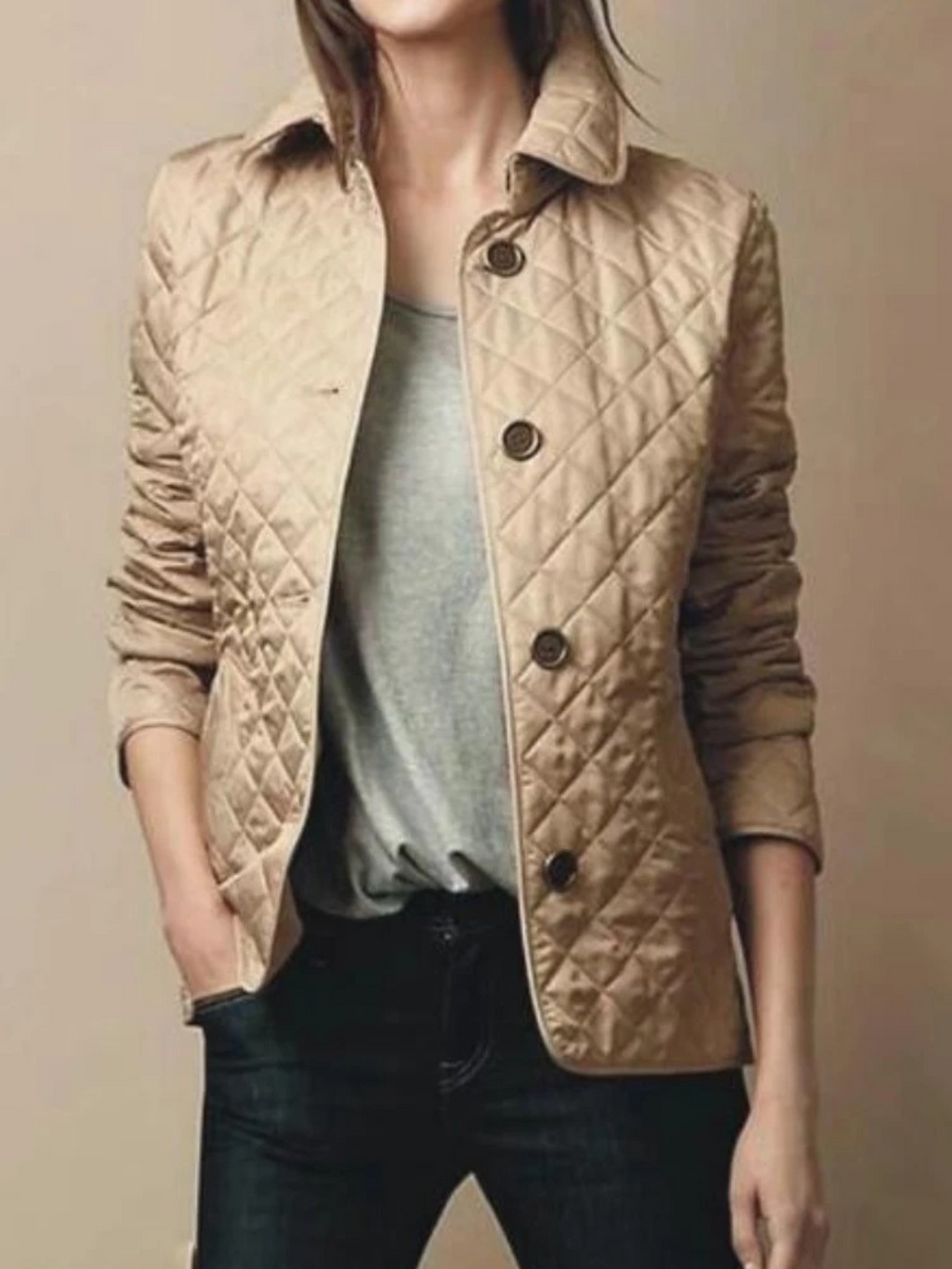 Veste Casual Quiltée pour Femmes avec Col Retourné