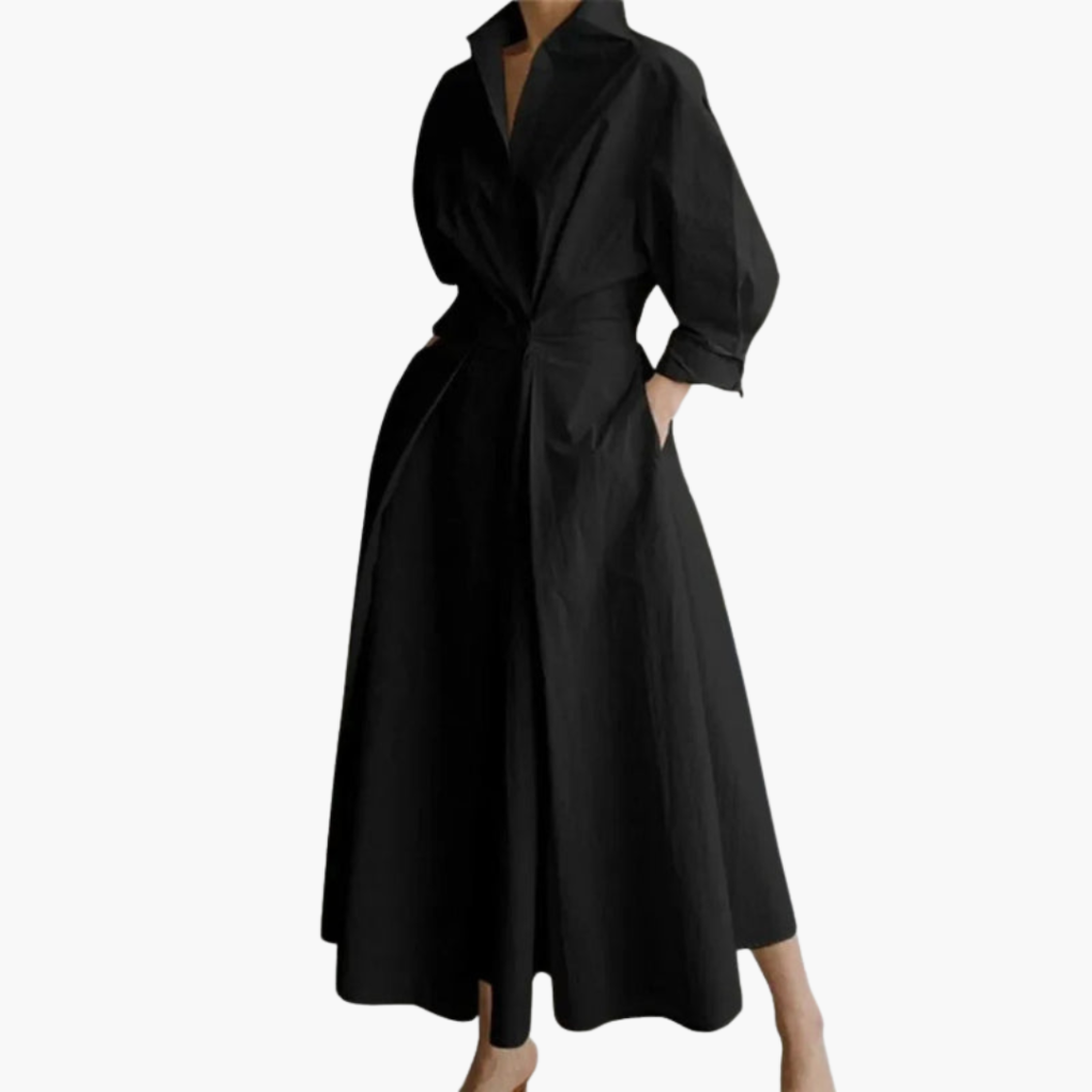 Robe Longue Femme Chemise avec Détail Taille et Boutons Devant