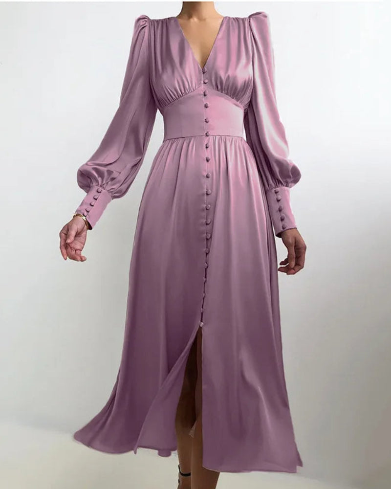 Robe Maxi Satin Élegante à Décolleté en V pour Femmes Élégance Intemporelle avec une Touche Moderne