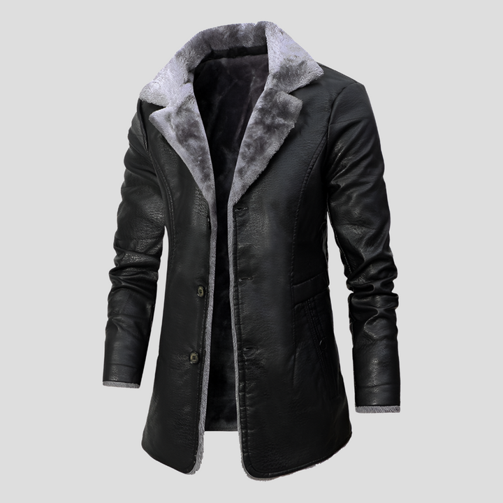 Manteau en cuir avec doublure en shearling pour hommes