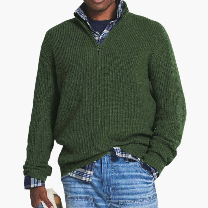 Pull-over en maille côtelée pour homme avec col zipper mi-long