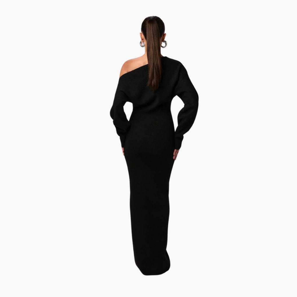 Robe Tricot Dehors Des Épaules Pour Femme – Robe De Soirée Élégante