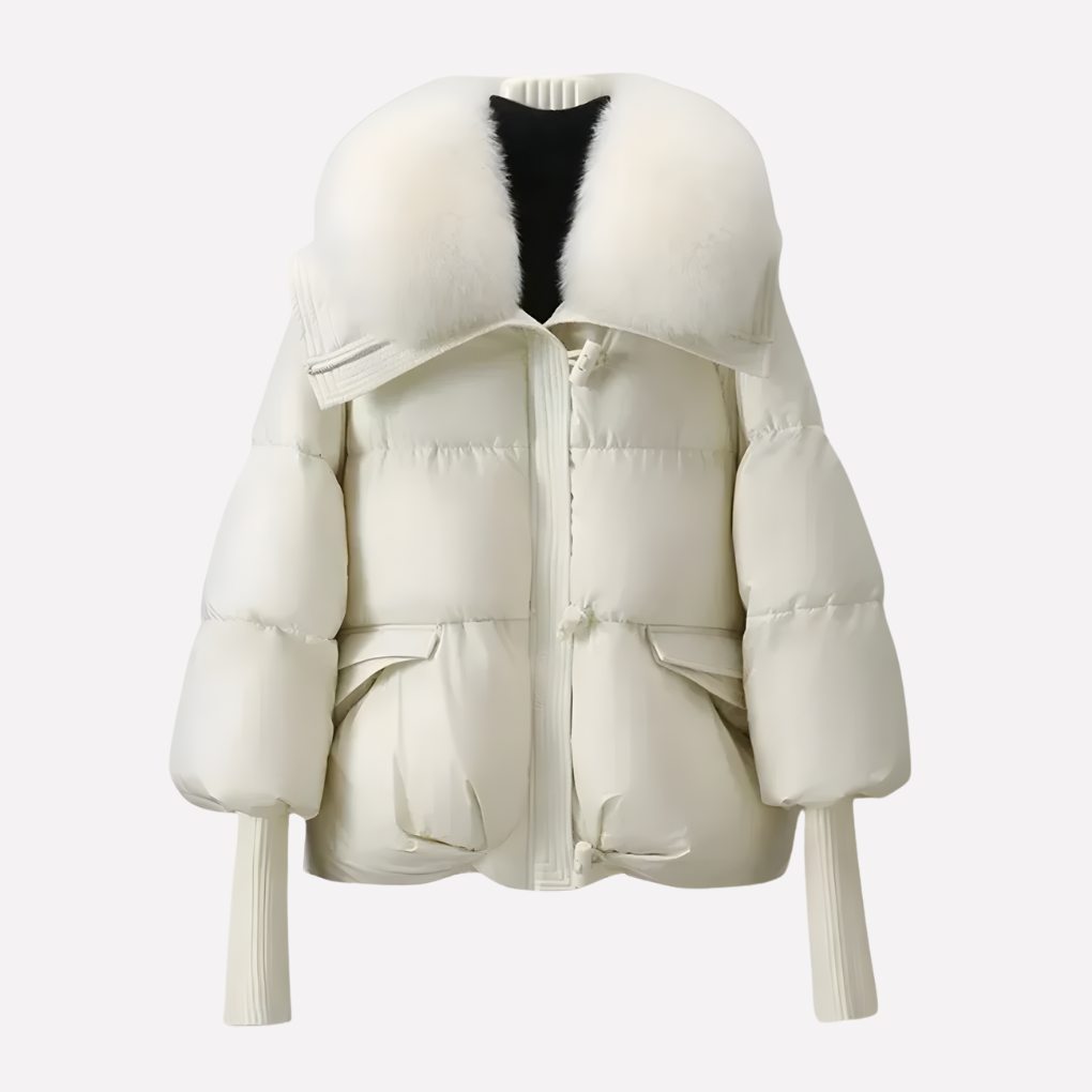 Veste Puffer Femme avec Col en Fausse Fourrure