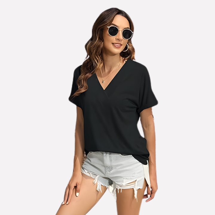 T-shirt à manches courtes en V pour femmes