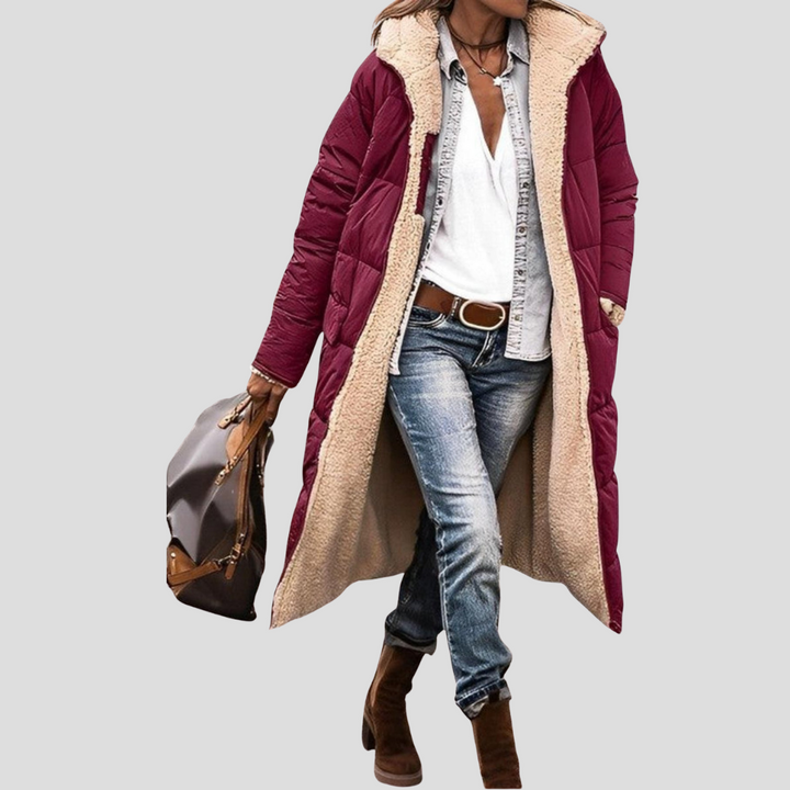 Manteau d'hiver long réversible pour femmes – Avec capuche et doublure en teddy
