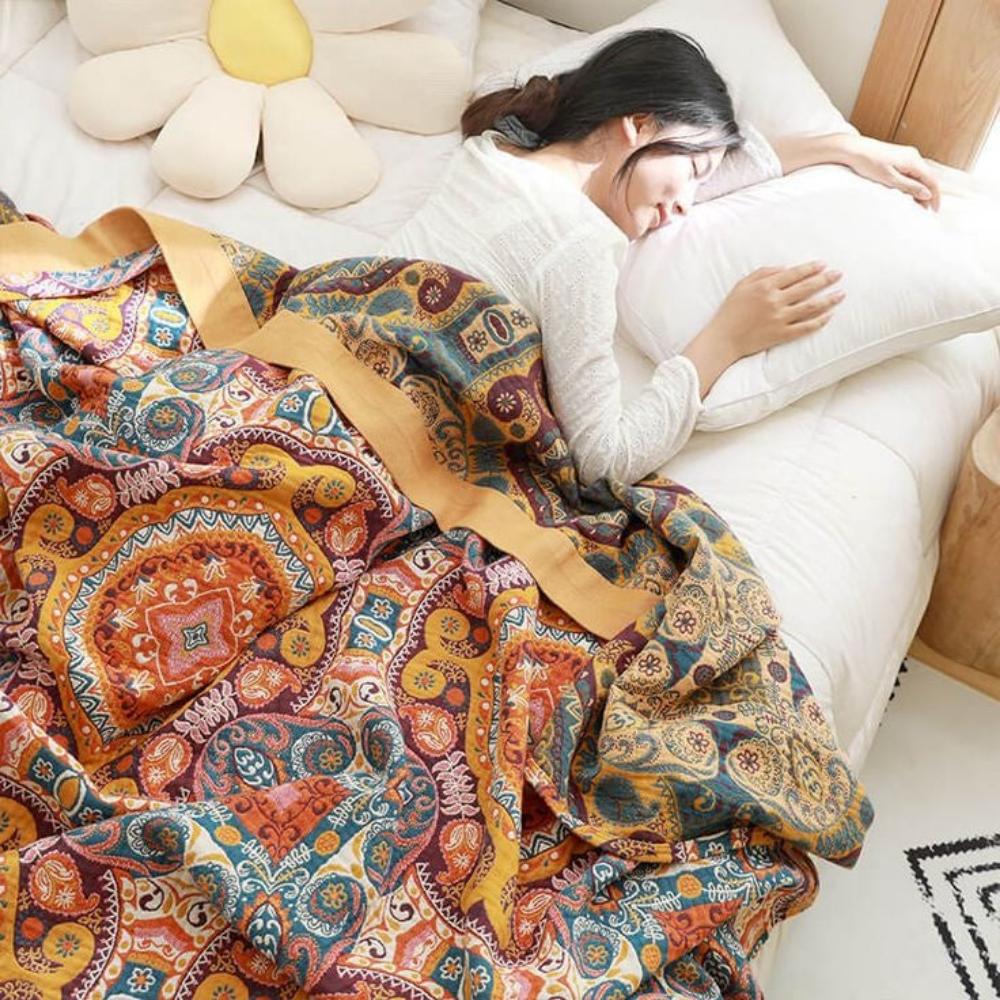 Couverture Réversible Boho Lever du Soleil – Chaleur Artistique avec Design Double Face