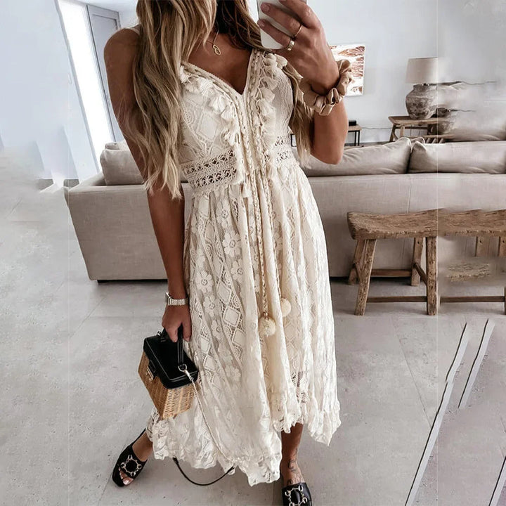 BreezeCharm – Robe en Dentelle Boho avec Franges