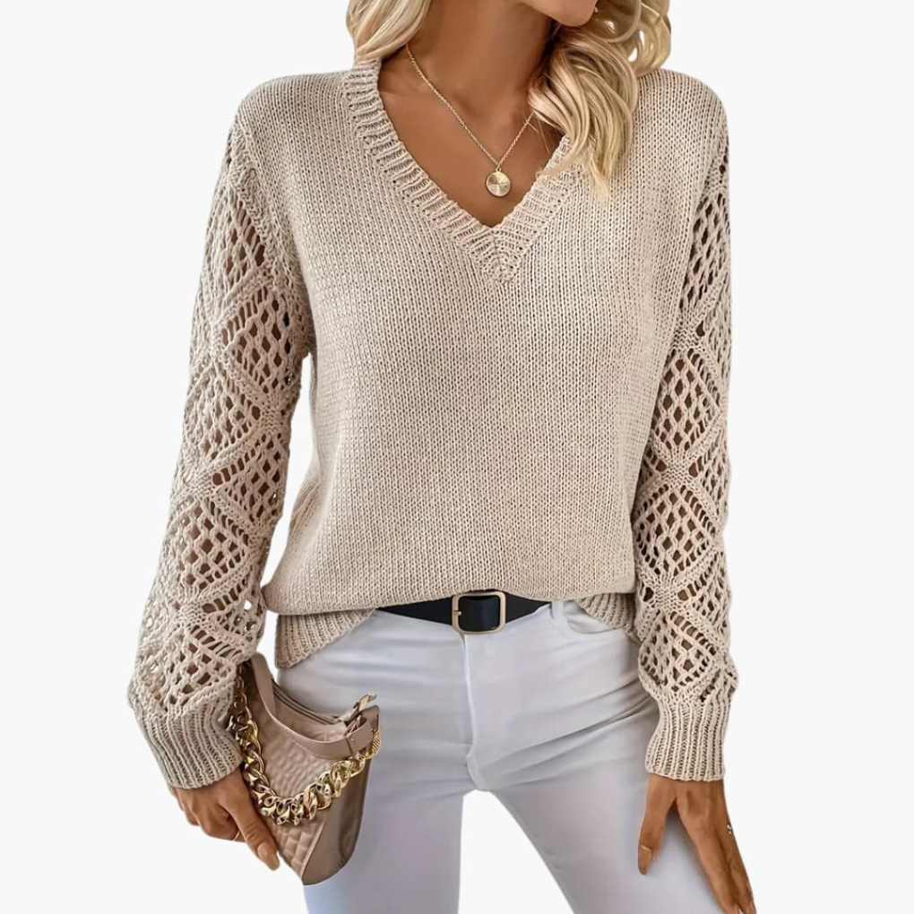 Pull en maille fine pour femme avec col en V et manches longues