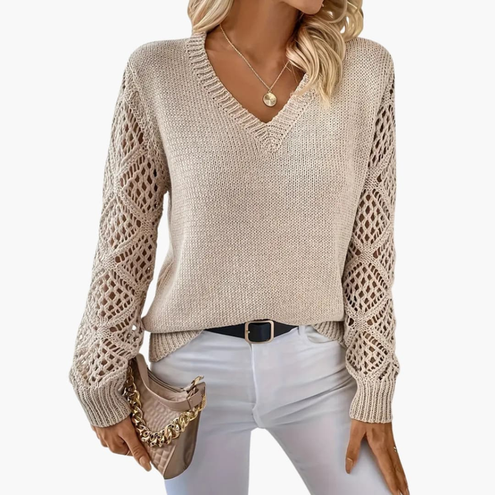 Pull en maille fine pour femme avec col en V et manches longues