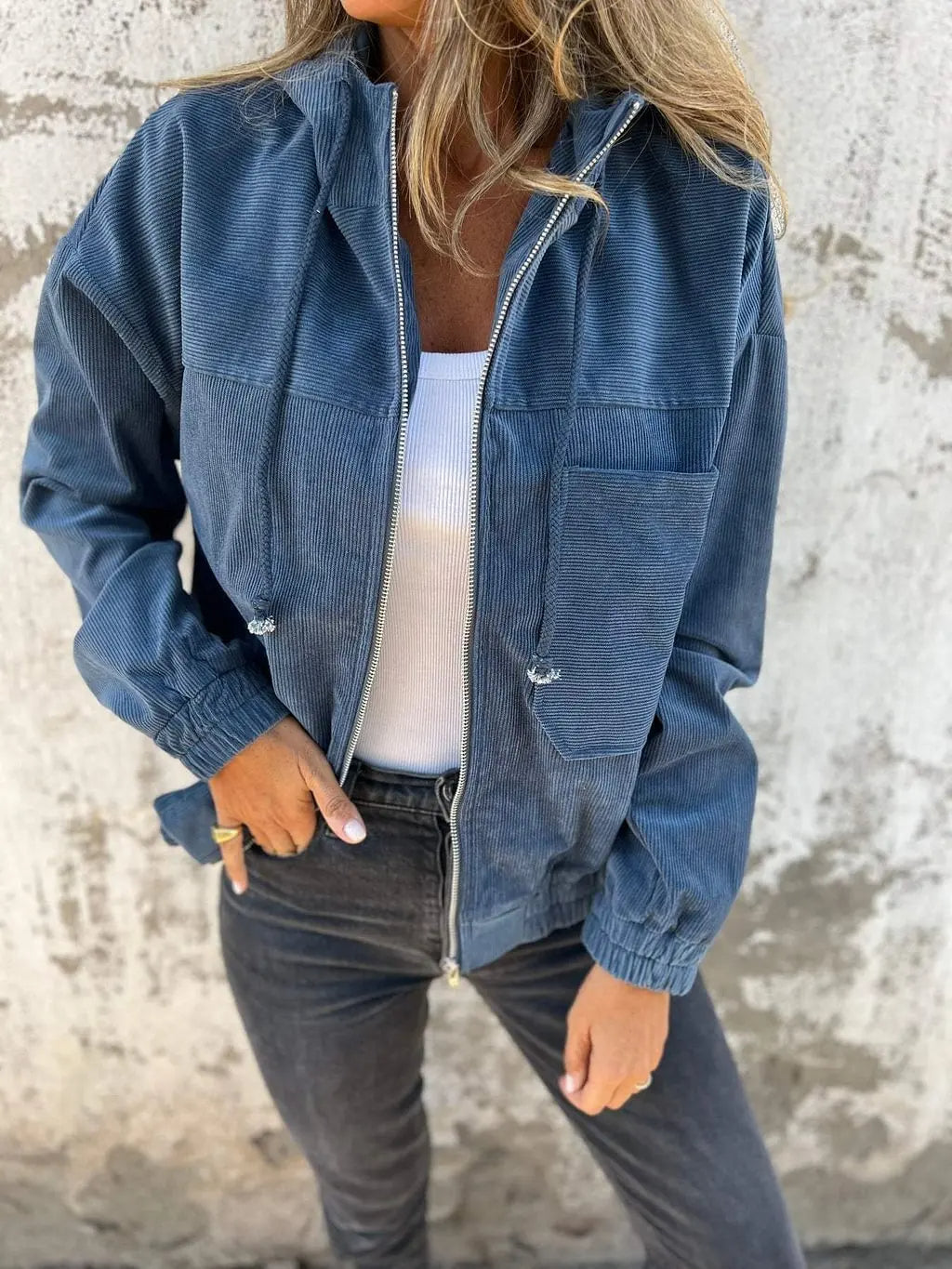 Veste en Corduroy Casual avec Capuche