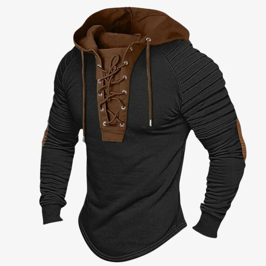 Sweat-shirt pour homme avec col à lacets et capuche confortable