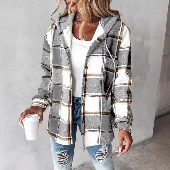 Manteau à capuche à carreaux pour femmes