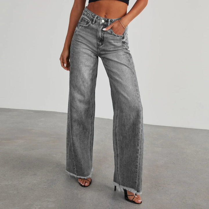 Jeans à large jambe pour femme avec bord frangé bold