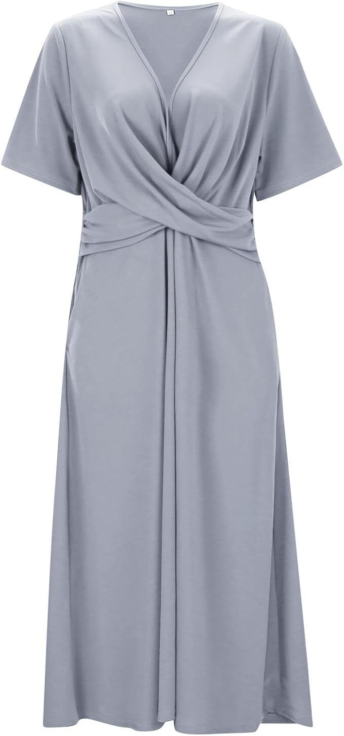 Robe Vintage Col V à Manches Courtes pour Femmes Élégance Intemporelle pour Toutes les Occasions