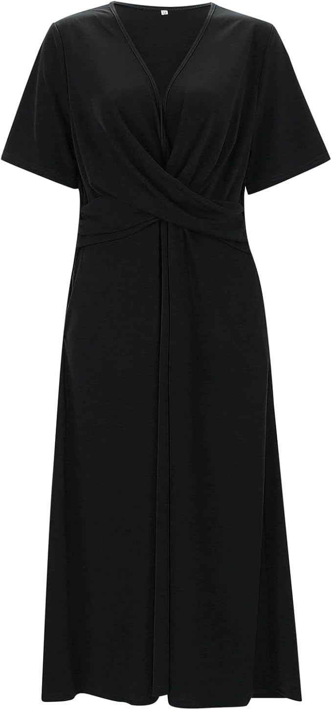 Robe Vintage Col V à Manches Courtes pour Femmes Élégance Intemporelle pour Toutes les Occasions