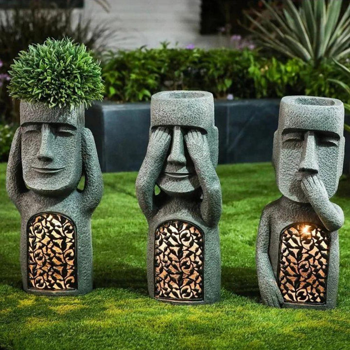 GardenGlow - Pot de Fleurs Sculptural avec Lumière LED Solaire