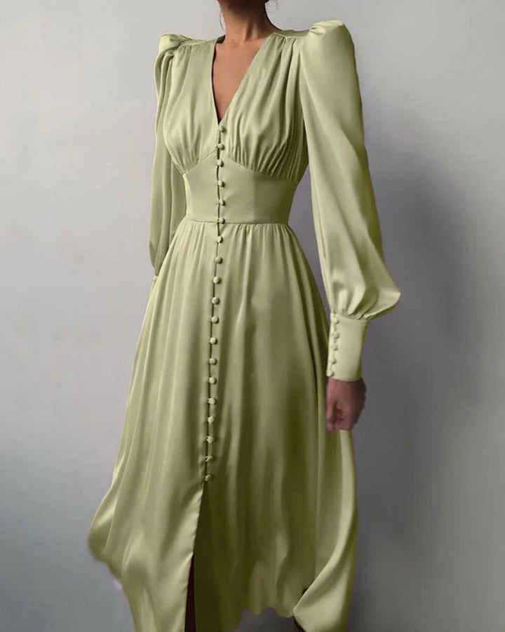 Robe longue élégante en satin à col en V pour femme