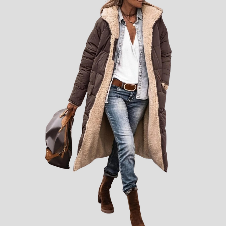 Manteau d'hiver long réversible pour femmes – Avec capuche et doublure en teddy