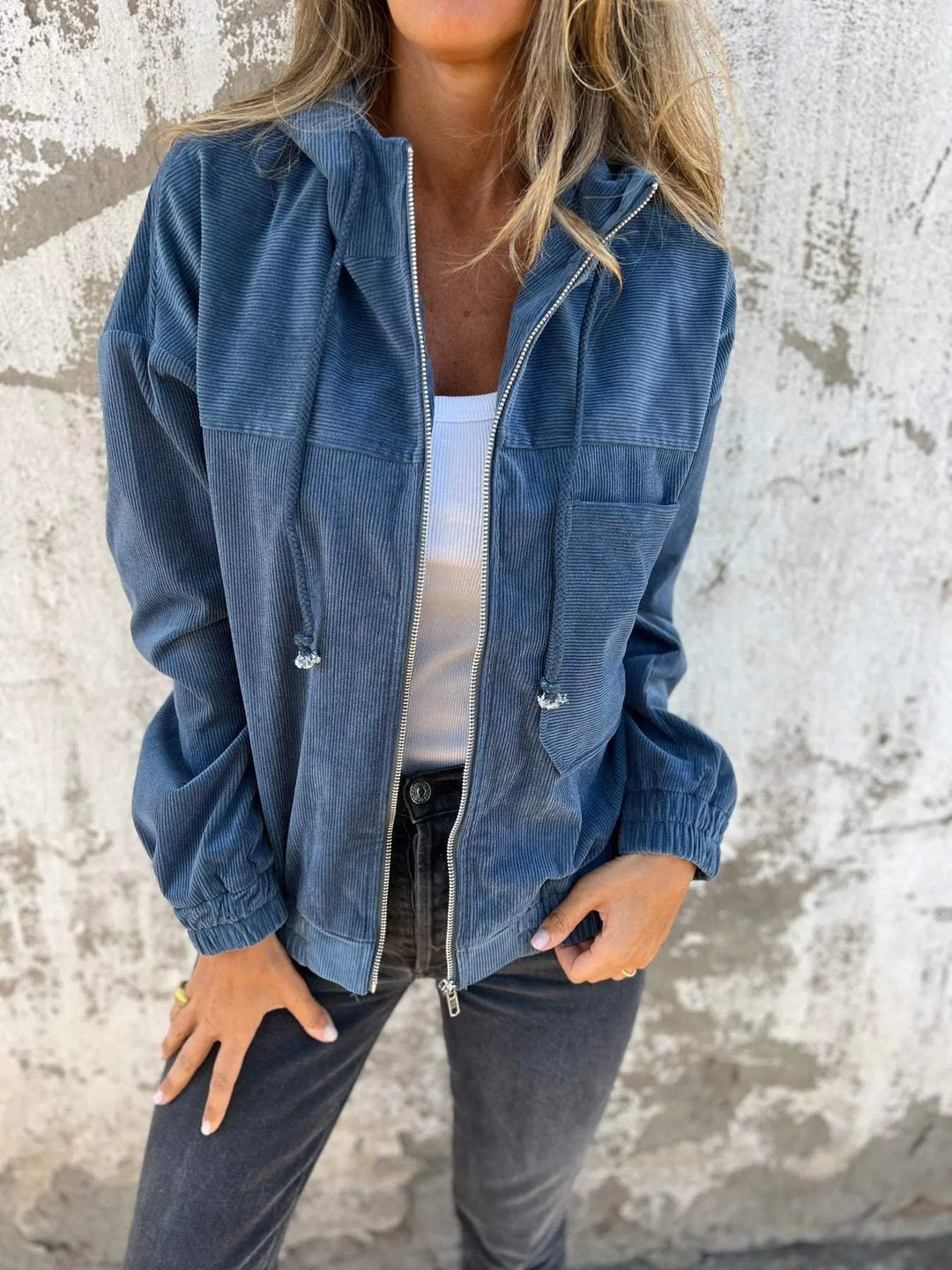 Veste en Corduroy Casual avec Capuche