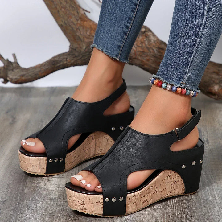 Sandales Wedge Peep-Toe Liées Élégance Élevée avec Confort Quotidien