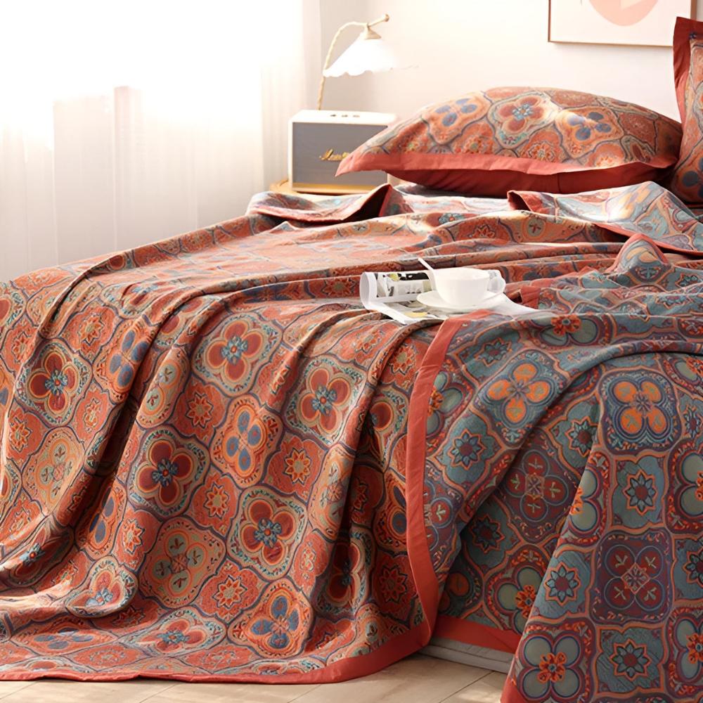 Couverture Réversible en Coton avec Broderie Fleur – Élégance Intemporelle et Confort