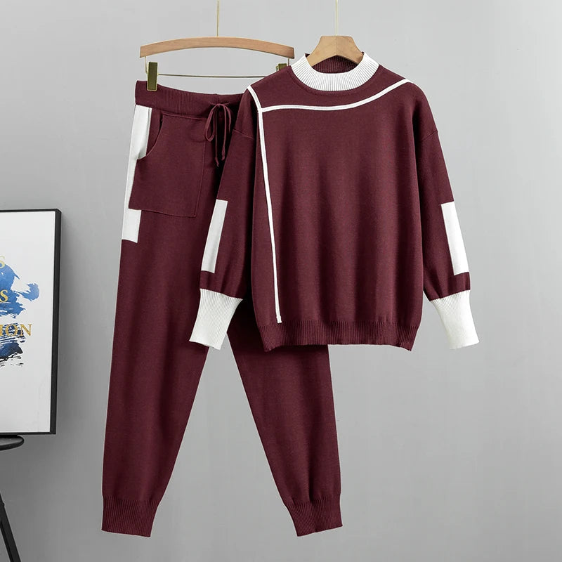 Ensemble Tricoté Chaud 2 Pièces pour Femmes