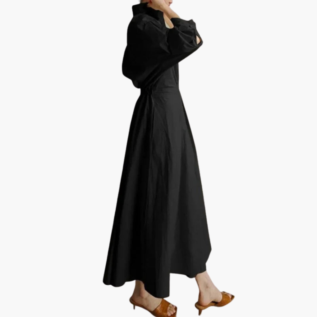 Robe Longue Femme Chemise avec Détail Taille et Boutons Devant