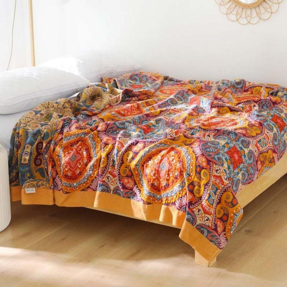 Couverture Réversible Boho Lever du Soleil – Chaleur Artistique avec Design Double Face