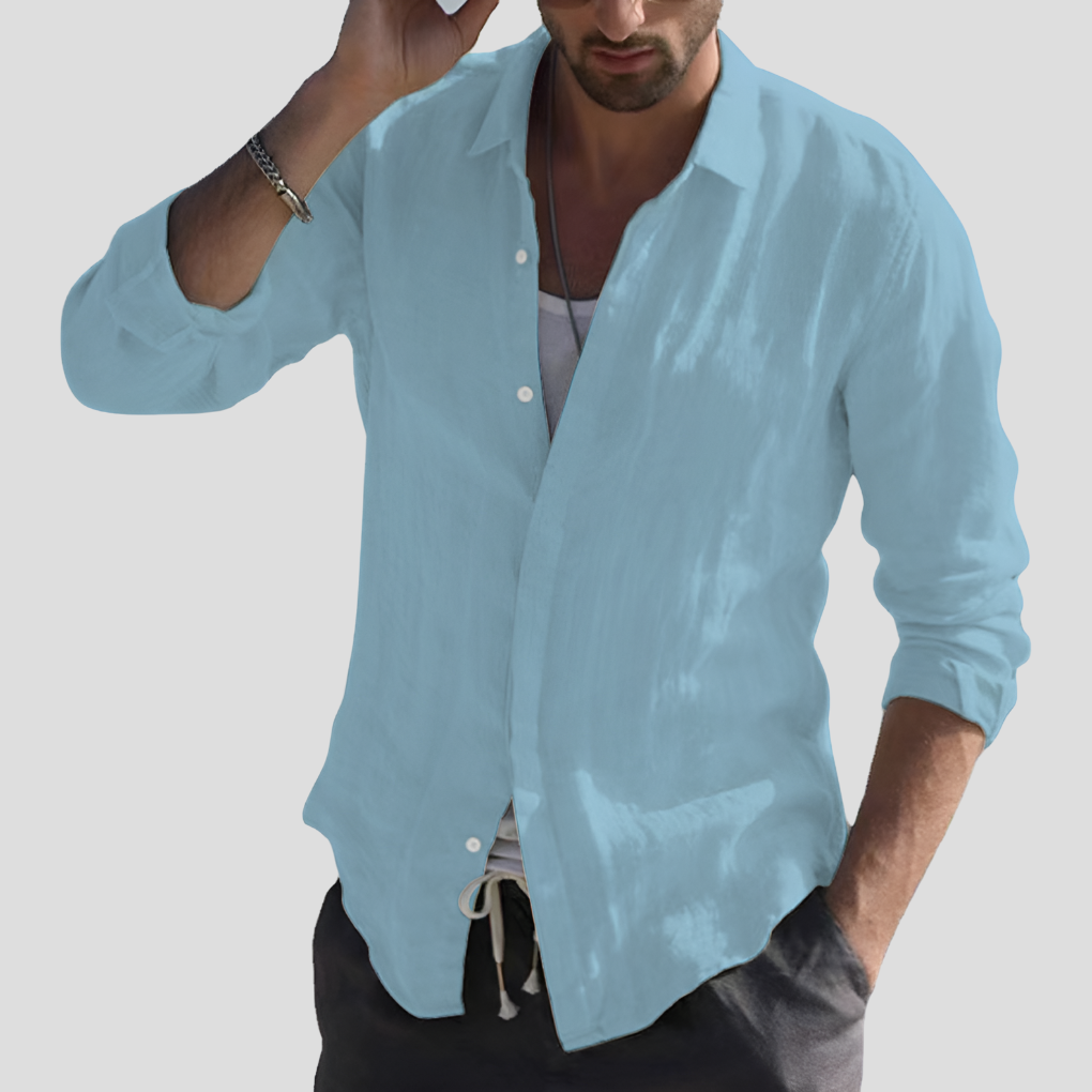 Chemise en lin solide vintage avec col retourné