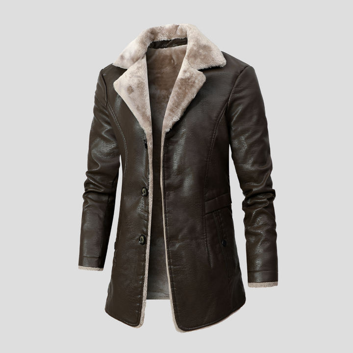 Manteau en cuir avec doublure en shearling pour hommes