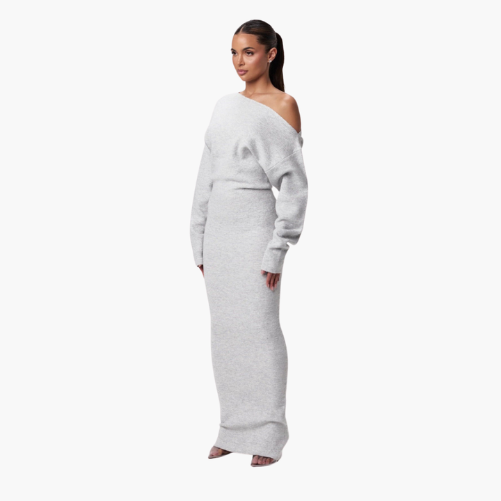 Robe Tricot Dehors Des Épaules Pour Femme – Robe De Soirée Élégante