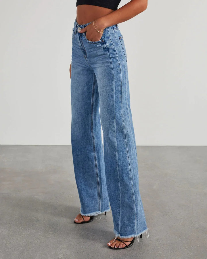 Jeans à large jambe pour femme avec bord frangé bold