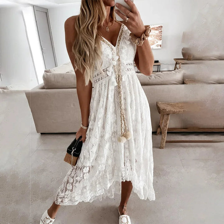 BreezeCharm – Robe en Dentelle Boho avec Franges
