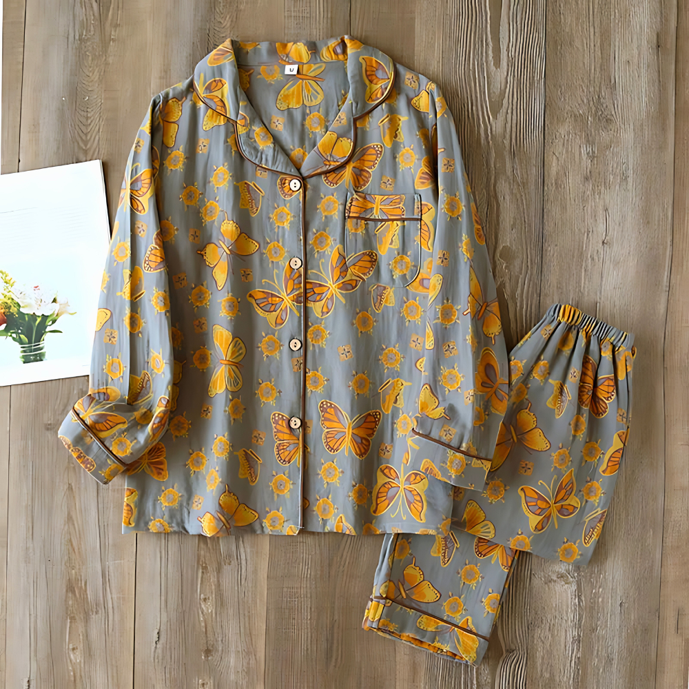 Ensemble de Deux Pièces en Coton avec Impression de Papillon