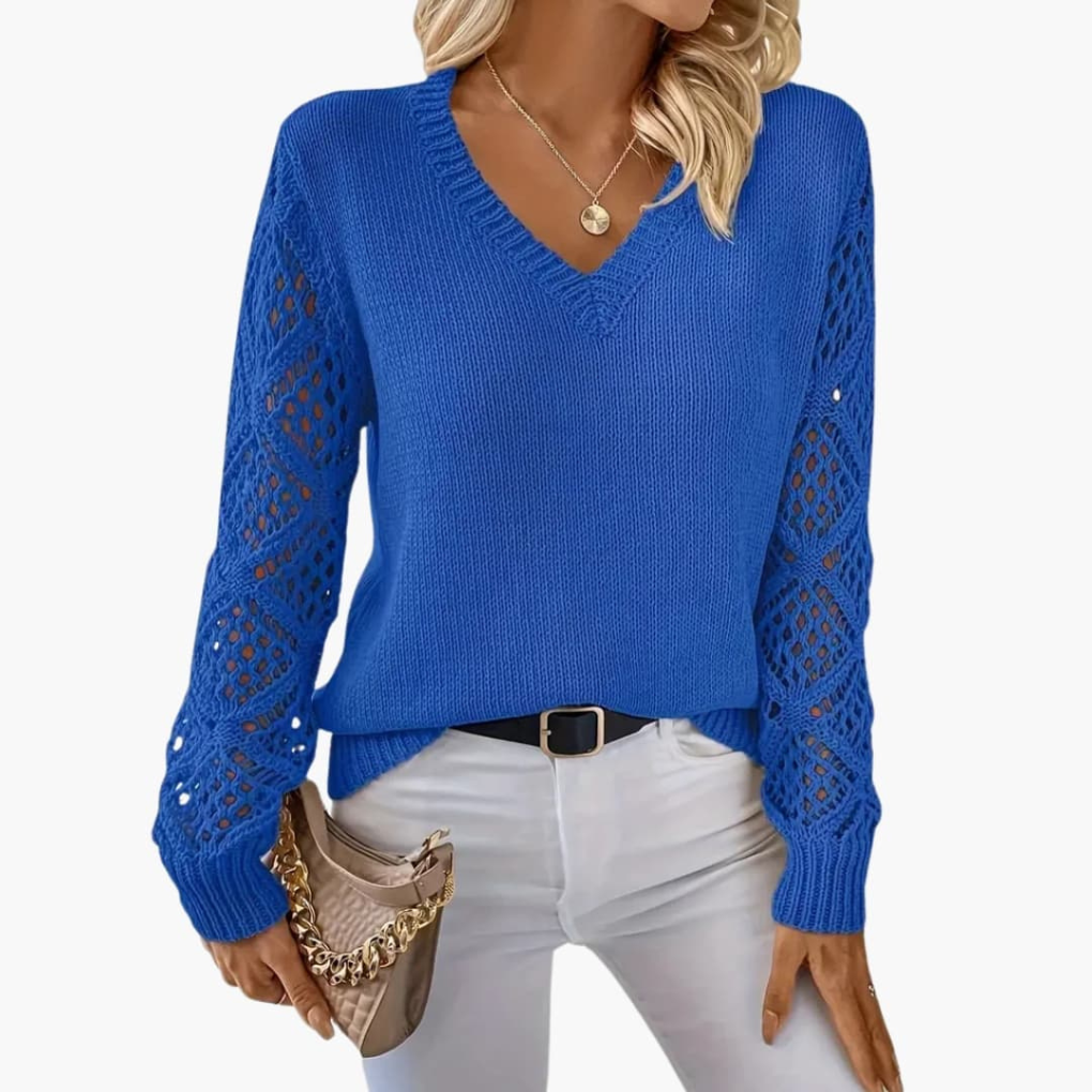 Pull en maille fine pour femme avec col en V et manches longues
