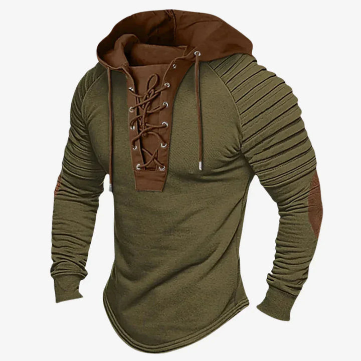 Sweat-shirt pour homme avec col à lacets et capuche confortable