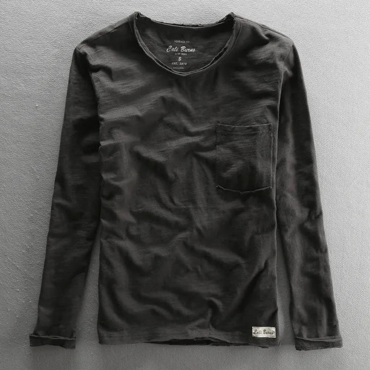 T-shirt en coton vintage à manches longues avec col rond