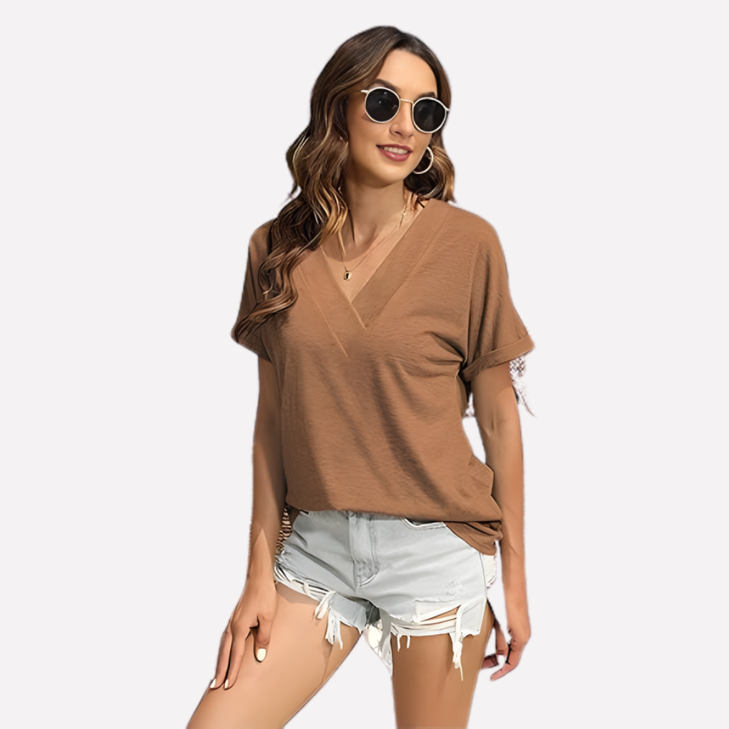T-shirt à manches courtes en V pour femmes