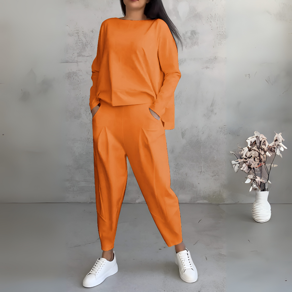 Costume de Loisir Deux Pièces avec Col Rond et Manches Longues