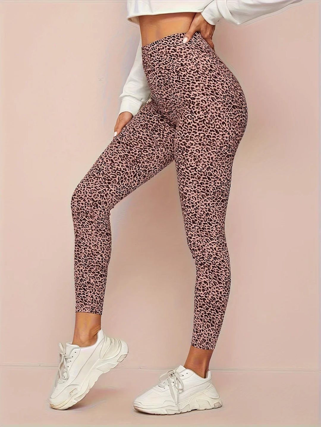 Leggings à Taille Haute Imprimé Léopard pour Femme