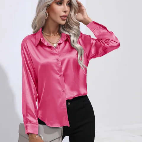 Blouse en satin à manches longues pour femme