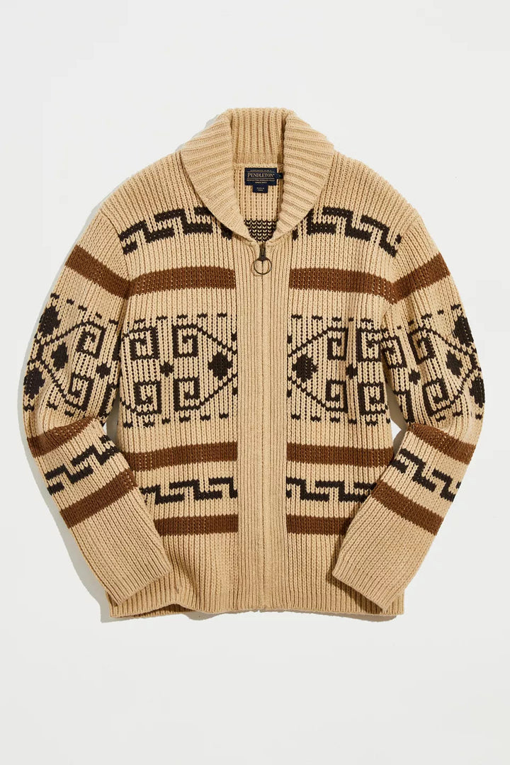 Cardigan Homme Jacquard Tricot Vintage avec Zipper Style Intemporel Rencontre Confort Moderne