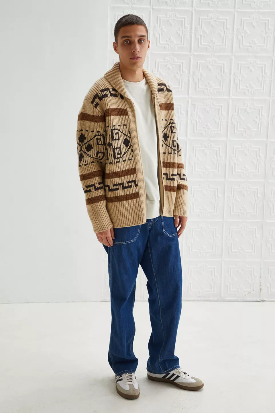 Cardigan Homme Jacquard Tricot Vintage avec Zipper Style Intemporel Rencontre Confort Moderne