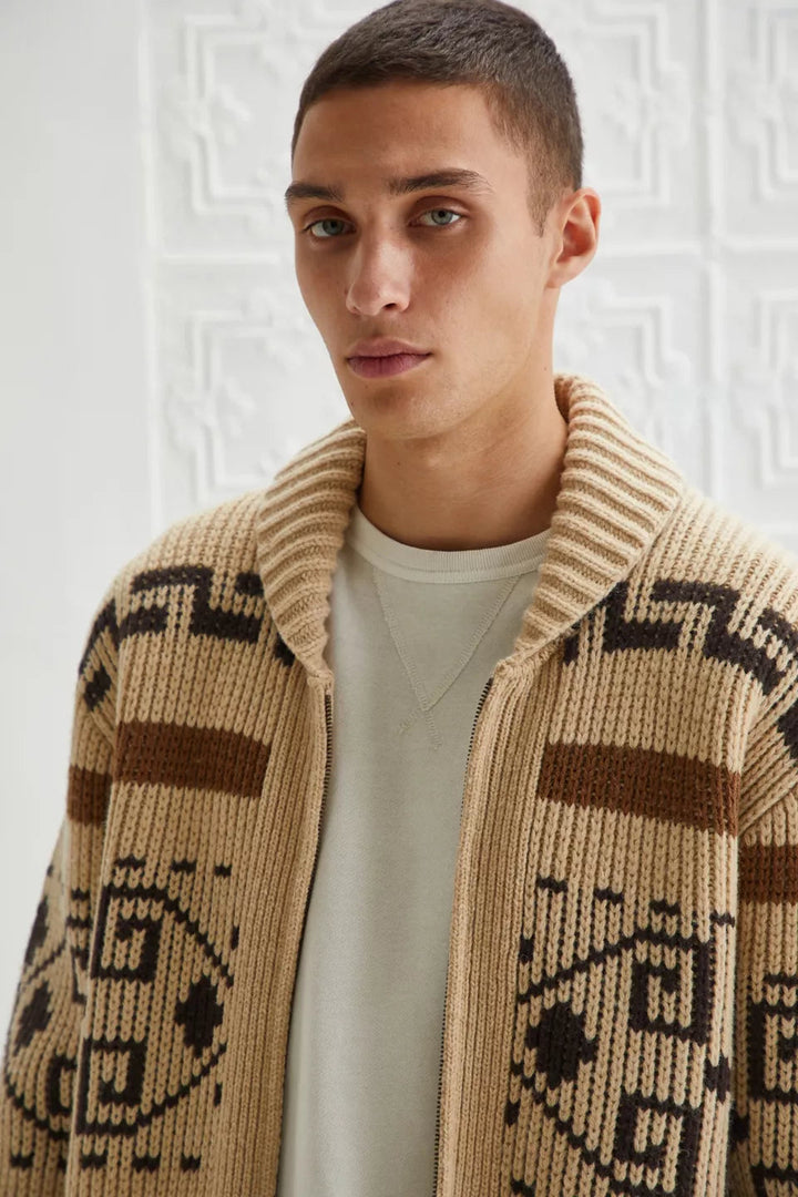Cardigan Homme Jacquard Tricot Vintage avec Zipper Style Intemporel Rencontre Confort Moderne