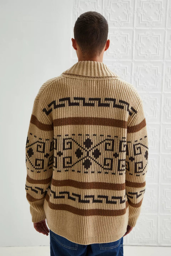 Cardigan Homme Jacquard Tricot Vintage avec Zipper Style Intemporel Rencontre Confort Moderne