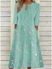 Mia | Robe Midi Florale à Manches 3/4 en Mélange de Coton Casual