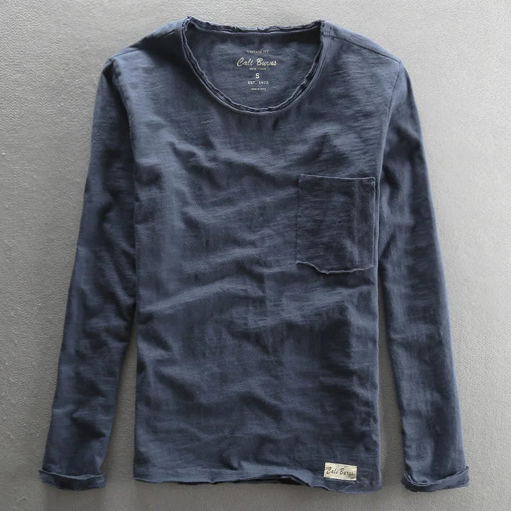 T-shirt en coton vintage à manches longues avec col rond