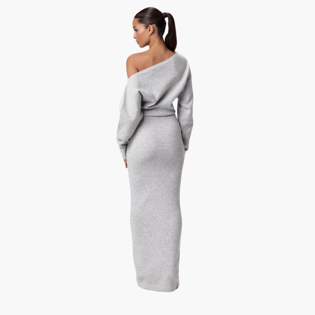 Robe Tricot Dehors Des Épaules Pour Femme – Robe De Soirée Élégante