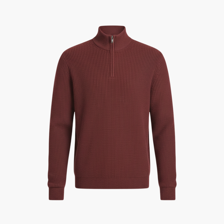 Pull-over en maille côtelée pour homme avec col zipper mi-long